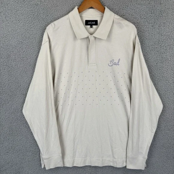 Bad Birdie Reflecting Pond Long Sleeve Polo Shirt Mens XL Beige Golf - Picture 1 of 8